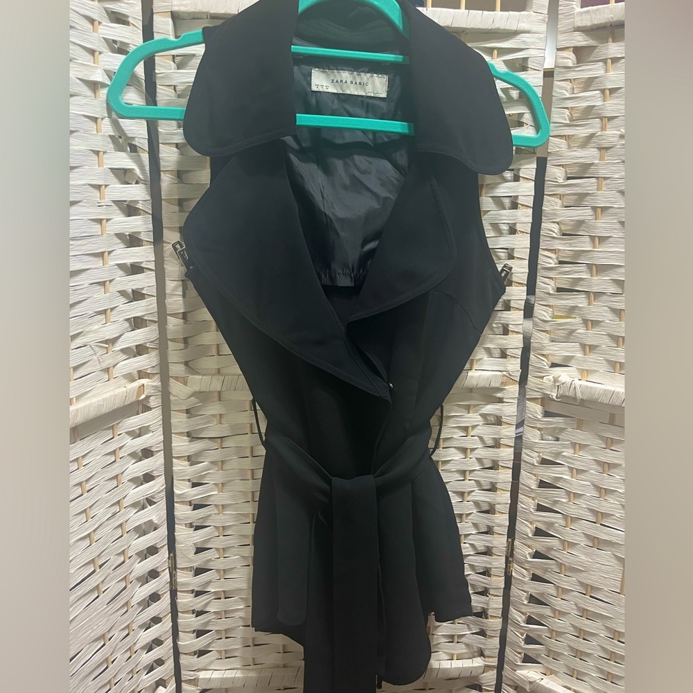 ZARA Black Sleeveless, Wrap Tunic Top with Tie-Waist Small - Picture 1 of 11